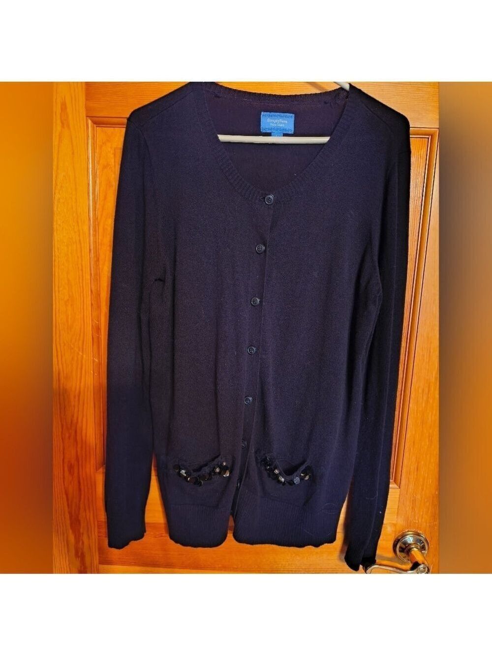 Simply Vera Vera Wang Black Cardigan with Sequin-Trim Pockets